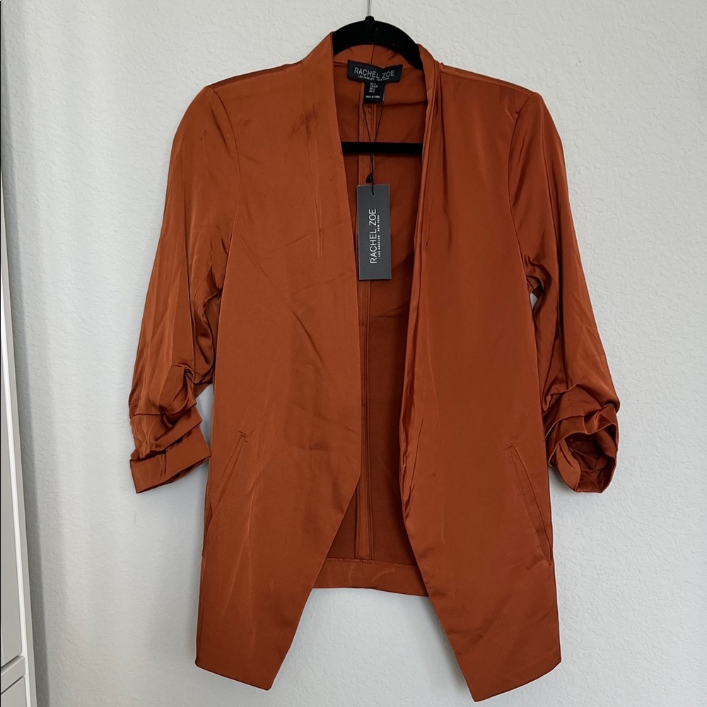 Rachel Zoe 3/4 Length Sleeve Copper Rust Blazer with Ruched Sleeves
